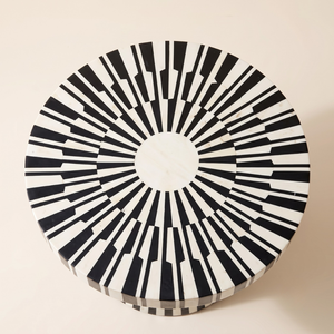 Wholesale Supplies Black And <b>White</b> Bone Inlay Nightstand Modern Sunburst Stripe <b>Round</b> <b>Bedside</b> <b>Table</b> Luxury Pedestal Furniture - Product Image 2