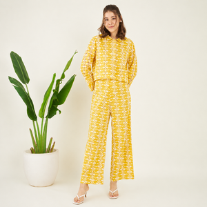 Conjunto Elan Coord Premium 100% Algodón Schiffli para Mujer, Estilo Casual de Primavera/Verano, Dos Piezas, Camisa Holgada y Pantalón de Pierna Ancha - Product Image 2