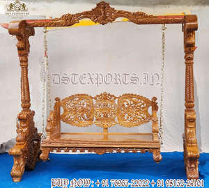 Fauteuil suspendu en teck style Maharaja Rajwadi pour la maison – Achetez le best-seller fait main en bois, modèle éléphant Jhula/Onjhal – Promotion Californie - Product Image 2