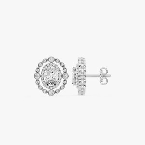 Boucles d'oreilles clous double halo ovales et rondes 2CTW en or blanc 14K avec diamants de laboratoire certifiés IGI, tendance pour femme - Product Image 3