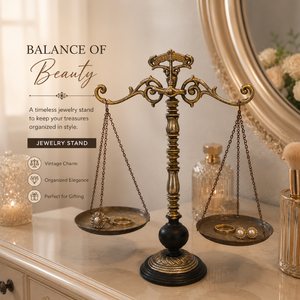 Antique Brass Balance Scale Jewelry Stand Vintage Necklace Holder Earring Organizer Display Rack for Rings Bracelets and Decor - Product Image 3