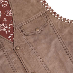 Men's Vintage Distressed Suede <b>Leather</b> Motorcycle Vest with Paisley Inner Lining and Side Lace Biker Design - Product Image 5