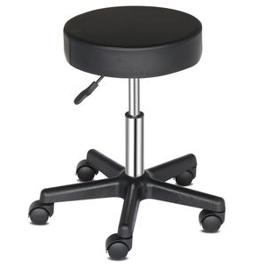 Sgabello da Bar Rotondo con Base ad Arco in Plastica Nera e Seduta Girevole per Ufficio - Product Image 1
