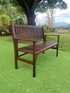 Banc de jardin en bois d'extérieur 2 places à lattes, mobilier de jardin moderne marron - Product Image 3