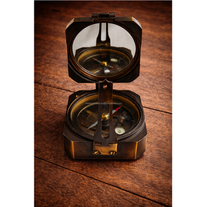 Boussole prismatique en laiton massif avec lentille de visée miroir, style boussole de poche octogonale - Product Image 1