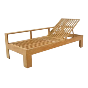 Tumbona de madera de teca natural para exteriores con respaldo reclinable ajustable, base de listones abiertos y mesa lateral integrada - Product Image 5