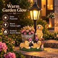 Nouvelle Statue de Jardin Golden Retriever en Résine, Pot de Bienvenue, Décorations pour Famille de Chiens avec Lumière Solaire Ambiante