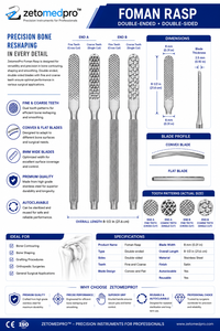 Râpe FOMAN double face à dents fines et grossières, lame de 8 mm, 8,5 pouces (21,6 cm), Zetomed Pro MA-13-766, certifiée CE - Product Image 5