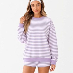 <b>Women</b>’s Crew Neck Two Piece Set <b>Long</b> Sleeve Sweatshirt Top Matching Casual <b>Shorts</b> Relaxed Everyday Outfit Comfortable - Product Image 4