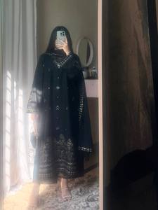 Black Embroidered <b>Indian</b> Pakistani <b>Top</b> Longline Lace Overlay Dressy Ramadan Eid Wear - Product Image 2