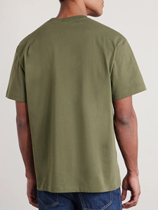 Camiseta de Algodón para Hombre, Corte Regular, Color Verde Oliva, Cuello Redondo, Manga Corta, Estilo Informal, Tejido Jersey, Color Sólido - Product Image 2