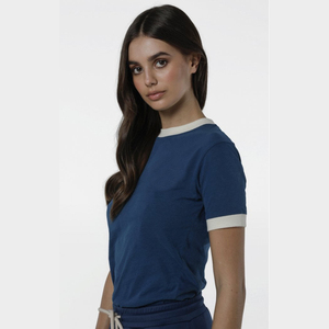 เสื้อยืดคอกลมผู้หญิง ผ้าฝ้ายผสมอีลาสเทน ทรงเข้ารูป แขนสั้น สำหรับออกกำลังกาย คุณภาพสูง ผลิตสำหรับผู้ซื้อจำนวนมาก - Product Image 6