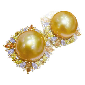 Zhuji <b>Pearl</b> Wholesale 18k Ear Needles Emperor Purple Natural <b>Pearl</b> <b>Earrings</b> 12-13mm Round Glossy Good - Product Image 5