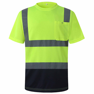 <b>Men's</b> High Visibility Safety <b>T</b>-<b>Shirt</b> Short Sleeve Reflective <b>Stripes</b> Quick Dry Polyester Workwear Style Summer Casual <b>Shirt</b> - Product Image 1