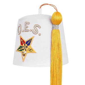 Custom Order of Eastern Star White Fez Cap 3D Embroidered Waterproof 100% Wool with Yellow Top Tassel OEM ODM - Product Image 1