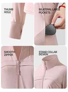 TANAZAINRA Veste de sport pour femme à manches longues, coupe régulière, respirante, haute élasticité, devant côtelé - Product Image 4