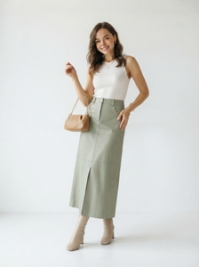 High Waist PU Leather A-Line Breathable Midi <b>Skirt</b> Short Pencil Satin <b>Office</b> Workwear Women - Product Image 1