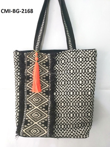 Lady's New Fashion Jacquard Cotton Shopping Tote Handbag Solid Color Personalized Design Zipper Closure Embroidery <b>Canvas</b> Lining - Product Image 2