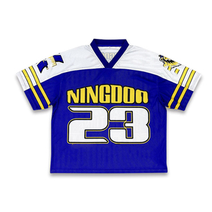 Unisex V-Neck Short Sleeve Mesh American Football Jersey Number 23 Blue White Yellow Sublimated Print Breathable 100% Polyester - Product Image 1