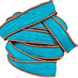 Ruban en soie de mûrier 100% pure Y S INTERNATIONAL YS-338 avec bordure métallique cuivrée, vert turquoise foncé, pour bijoux, mode et artisanat - Product Image 6