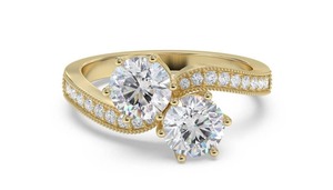 <b>Two</b> <b>Stone</b> Round Diamond Shoulder Set <b>Ring</b> 0.65 Ct Lab Grown Diamond In 18K Yellow White Rose Gold And Platinum - Product Image 2