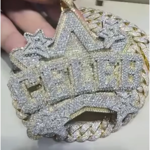 Pendentif personnalisé de luxe en or plaqué 18 carats, style hip-hop, avec moissanite VVS, bijoux en argent sterling 925, pendentif avec nom personnalisé - Product Image 1