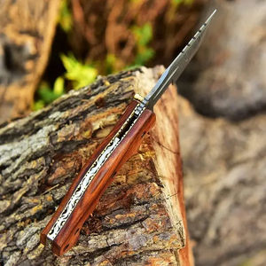 Cuchillo de bolsillo Burraq DIY OEM personalizado hecho a mano de acero de Damasco con mango de madera y funda de cuero para regalo de aniversario o regalo para padrinos de boda - Product Image 4