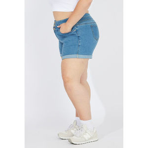 Shorts de mezclilla ajustados de tiro alto con 3 botones, dobladillo plegado, lavado en frío, transpirables, color azul, para mujer, personalizados - Product Image 6