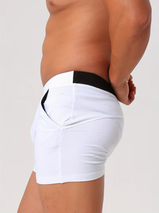 Shorts de sport et de bain pour hommes, en coton, coupe ajustée, respirants, moulants, séchage rapide, écologiques (Rose/Blanc) - Product Image 5