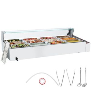 Scaldavivande Elettrico Commerciale da Banco a 12 Vasche, 1700W, in Acciaio Inox, con Coperchio in Vetro, per Buffet e Mantenimento in Caldo - Product Image 1