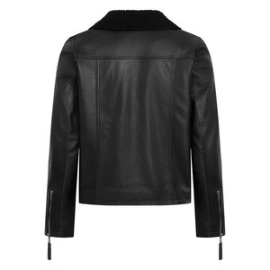 Veste moto en cuir véritable pour homme, col rabattu, fermeture éclair, coupe ajustée, doublure en fausse fourrure, manches classiques, vêtements d'hiver - Product Image 2
