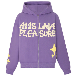 Nouveau sweat à capuche surdimensionné personnalisé en gros, noir, imprimé 3D en relief, hiver, unisexe, OEM, sweat à capuche violet personnalisé avec fermeture éclair - Product Image 1