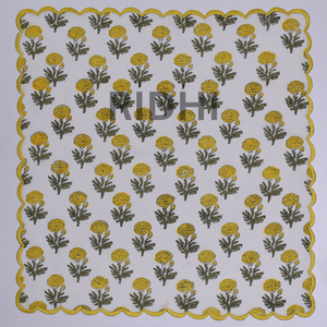 Serviettes de table en coton jaunes à motifs floraux imprimés à la main avec broderie, serviettes réutilisables faites à la main pour mariage, hôtel, approvisionnement en gros - Product Image 2