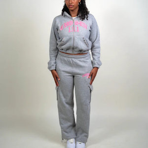 Low MOQ Custom 100% Cotton Grey Tracksuit for Men Breathable Comfortable 3D Embroidery Hoodie and Jogger Set Sportswear - Product Image 4