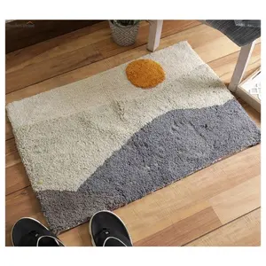 Sun Set Boho Tech Velvet Anti-slip Embroidered Super Water Absorbent Thick Bath Room Rug Easy To Clean Quick Dry Bathroom Carpet