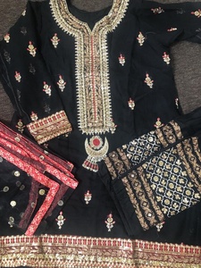 2021 Venta caliente indio pakistaní Salwar Kameez vestido bordado de gasa negra hecho de seda de rayón viscosa - Product Image 6