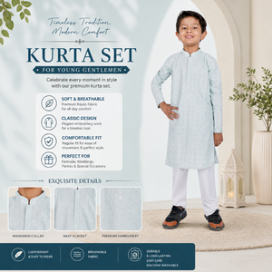 Light Blue Rayon Boys Kurta <b>Pajama</b> <b>Set</b> | Full Sleeve Regular Fit Ethnic Wear Traditional Pakistani Style Festive Wedding Outfit - Product Image 5