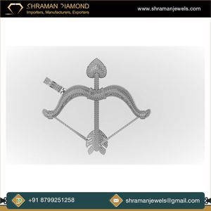 SHRAMAN DIAMOND Hip Hop Style 925 <b>Silver</b> Natural Stone Iced Custom Cupid Arrow Bow Pendant White & Rose Plated Trendy <b>Necklaces</b> - Product Image 3