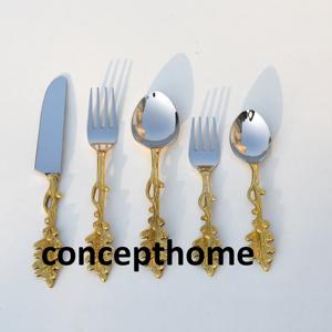 Ensemble de couverts modernes de luxe en acier inoxydable argenté et doré avec finition miroir, couleurs et logo personnalisés pour la maison et les mariages - Product Image 4