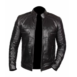Men's Brown PU Leather Windproof Stand Collar Hooded Biker Jacket Zipper Closure Slim Fit Autumn Casual Coat Front Polyester - Product Image 2