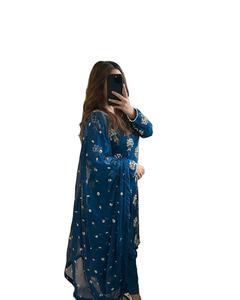 Latest Evergreen Designer Afghan Special Dubai Party Wear <b>Net</b> <b>Fabric</b> Embroidered Fully Stitch Traditional Dress Dupatta Women - Product Image 1