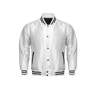เสื้อแจ็คเก็ตบอมเบอร์สีขาวสำหรับผู้ชาย ทรงปกติ ปกคอพับ สีพื้น ผ้าโพลีเอสเตอร์ สไตล์พรีปปี้ กันลมสำหรับฤดูหนาว - Product Image 1