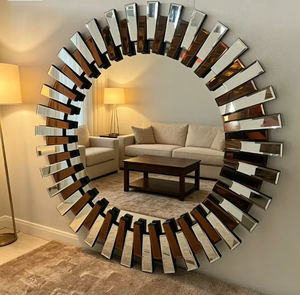 New Arrival Modern Sunburst Round Handmade Golden Frame Wall <b>Mirror</b> with <b>Beveled</b> Glass Art for Living Room Bedroom REHMAN CRAFT - Product Image 5