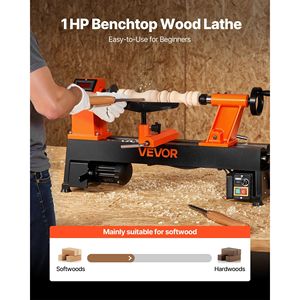 Tornio da banco per legno da 1 HP con velocità variabile 0-3800 RPM, motore DC brushless, banco da lavoro 12 x 18 - Product Image 2