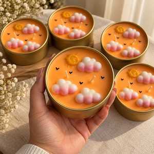 Decorative Tin <b>Candle</b> <b>Orange</b> Sunset Cloud Embellished Soy Wax Scented Aromatherapy Home Decor Gift Favor Handcrafted Novelty - Product Image 1