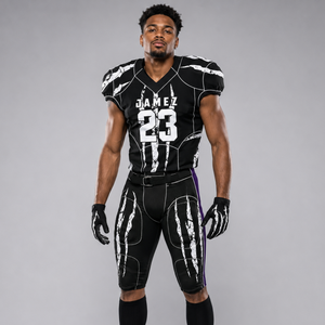 Skeleton Football Uniform Mens Black White Bone Print American Gridiron Tackle Jersey and Pants Set Custom Team <b>Pad</b> - Product Image 1