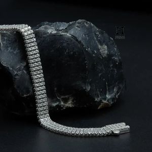 Luxury Multi-Row Tennis Bracelet, 3-Row <b>Silver</b> Tone Cubic Zirconia Chain <b>for</b> <b>Men</b> - Product Image 3