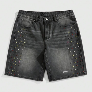 Shorts en jean décontractés pour hommes SHY SPORTS, sur mesure, style vintage, fermeture éclair, ourlet brut, tissu en coton respirant, séchage rapide, été - Product Image 6