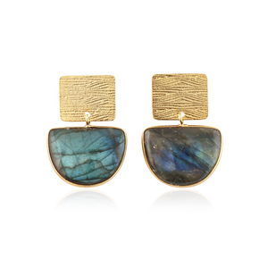 Natural flash labradorite <b>drop</b> earrings textured brass gold plated bezel set Smooth gemstone wholesale pushback closure jewelry - Product Image 1