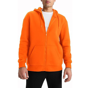 Sweat-shirt à capuche zippé en polaire orange pour homme, coupe classique, couleur unie, décontracté, pour l'automne - Product Image 1